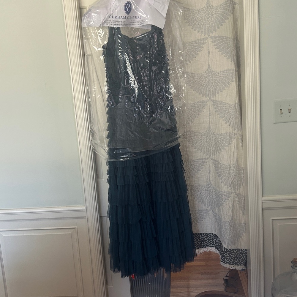 Mac Duggal Square-Neck Ruffled Tiered Tulle Formal Ball Gown Teal Green Size 10 - Picture 15 of 15